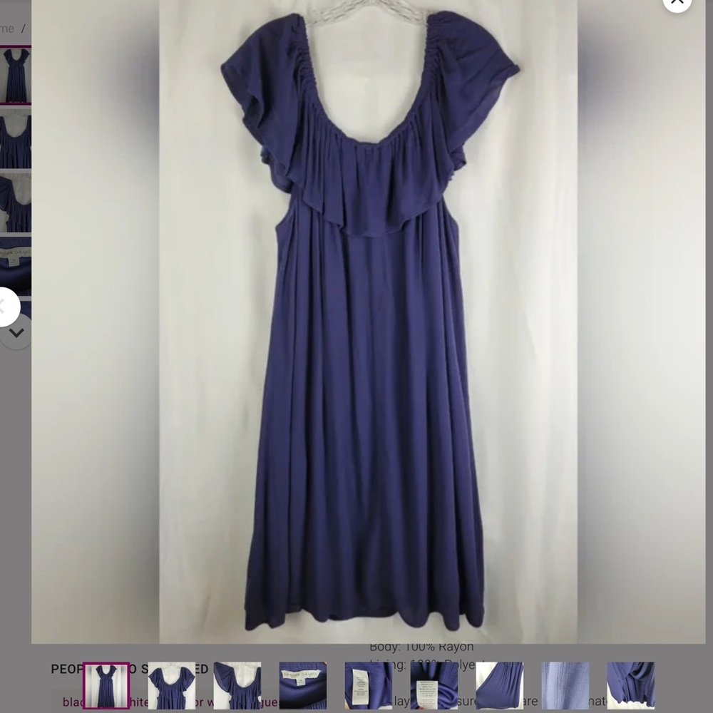 Sandra Darren Women Dress Size 12 Navy Blue Gauzy Off Shoulder Ruffle Lined Midi